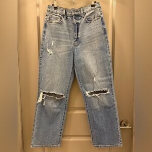 Fashion Nova Petite Ripped Straight Leg Jeans - Light Blue Wash